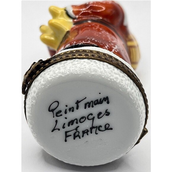 Limoges France Peint Main Ltd Ed Signed Santa w/Bear Trinket Box Wreath Clasp - Picture 7 of 8